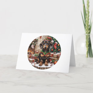 Merry Christmas Dachshund Dogs Elf Holiday Card