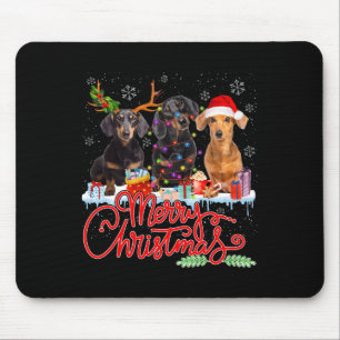 Merry Christmas Dachshund Dogs Santa Reindeer Ligh Mouse Pad