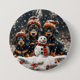 Merry Christmas Dachshund Dogs Snowman 3 Inch Round Button