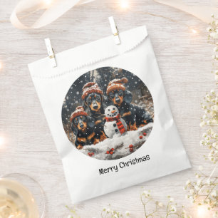 Merry Christmas Dachshund Dogs Snowman Favour Bag