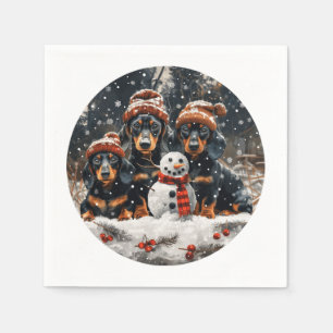 Merry Christmas Dachshund Dogs Snowman Napkin