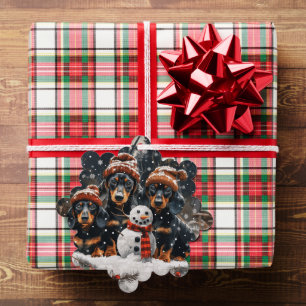 Merry Christmas Dachshund Dogs Snowman Ornament Card