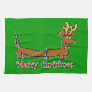 Merry Christmas Dachshund Kitchen Towel