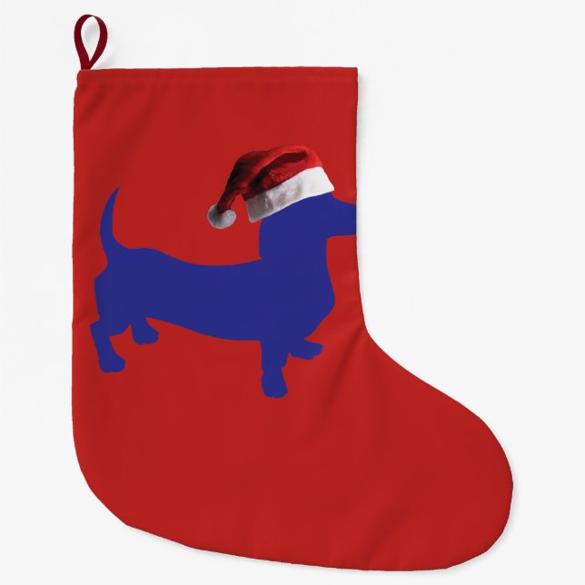 Merry Christmas Dachshund Large Christmas Stocking (Front)