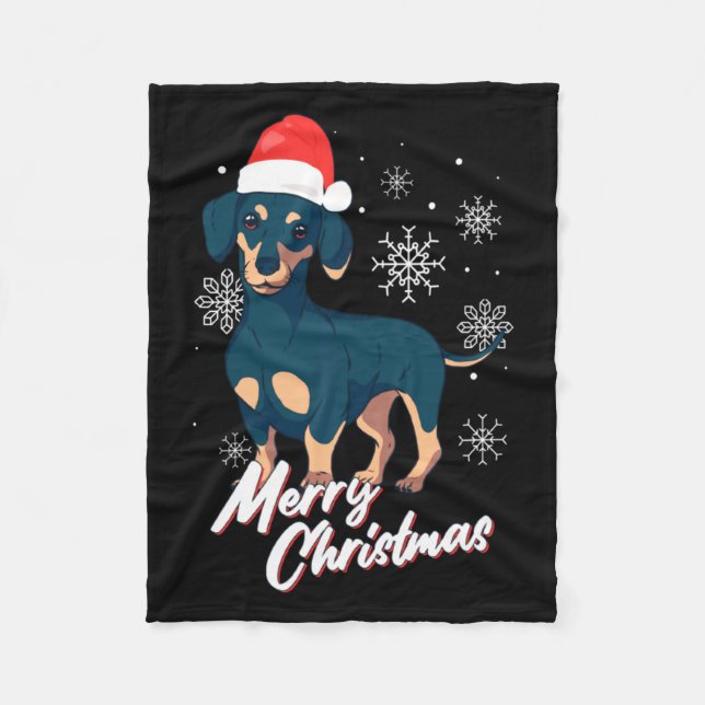 Merry Christmas Dachshund Santa Claus Xmas New Yea Fleece Blanket (Front)