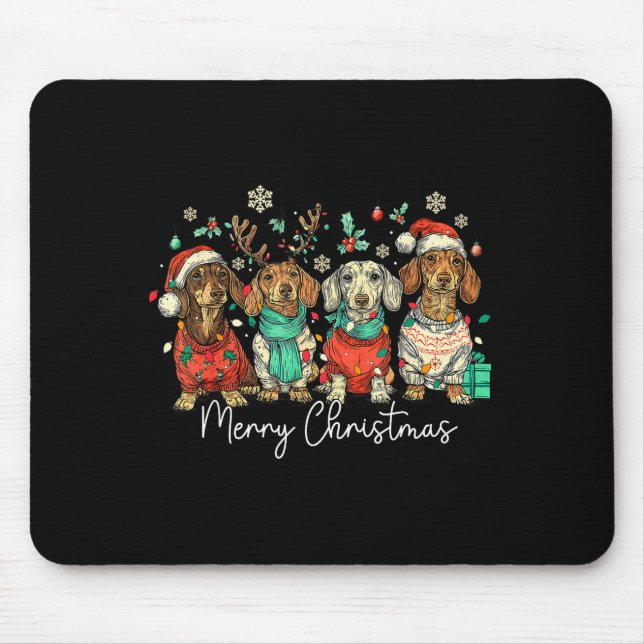 Merry Christmas Dachshund Santa Dog Xmas Lights Ho Mouse Pad (Front)