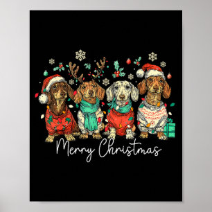 Merry Christmas Dachshund Santa Dog Xmas Lights Ho Poster
