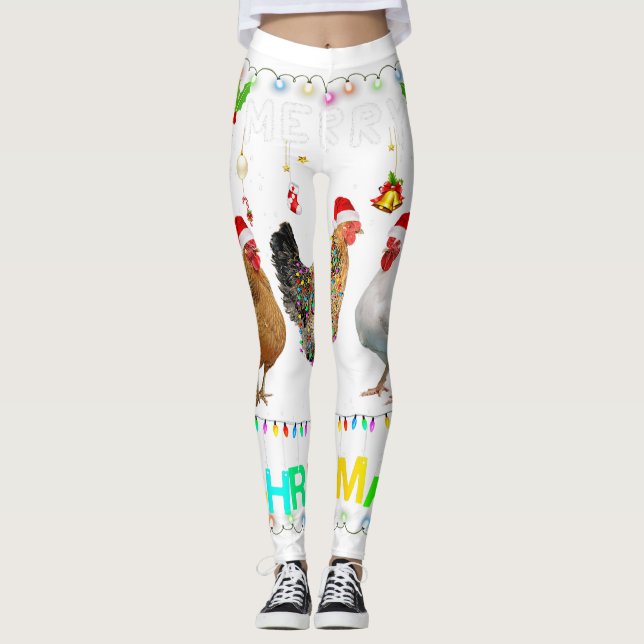 Merry Christmas Dachshund Santa Hat Lights Xmas  Leggings (Front)