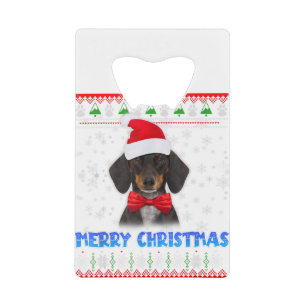 Merry Christmas Dachshund Wiener Santa Ugly Xmas S Credit Card Bottle Opener