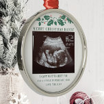 Merry Christmas Daddy Pregnancy Ultrasound Baby Metal Ornament<br><div class="desc">It's always a good time to share this exciting news with your nearest and dearest. Perfect Christmas gift idea for the dad to be with ultrasound photo. Customize this unique announcement display, add your details and let everyone know about this special news. Great gift for new parents and baby showers....</div>