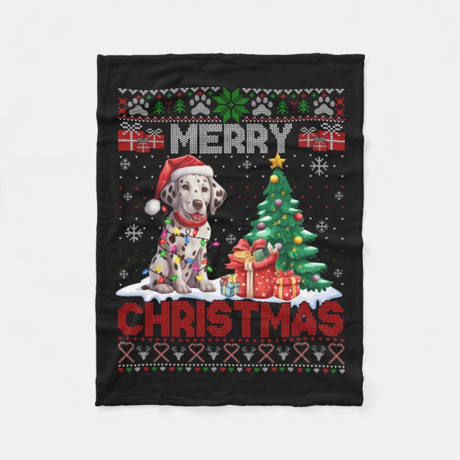 Merry Christmas Dalmatian Dog Lover Family Ugly Xm Fleece Blanket (Front)