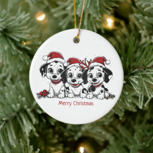 Merry Christmas Dalmatian Dogs Ceramic Ornament