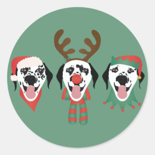 Merry Christmas Dalmatian Dogs Classic Round Sticker