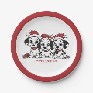 Merry Christmas Dalmatian Dogs Paper Plate