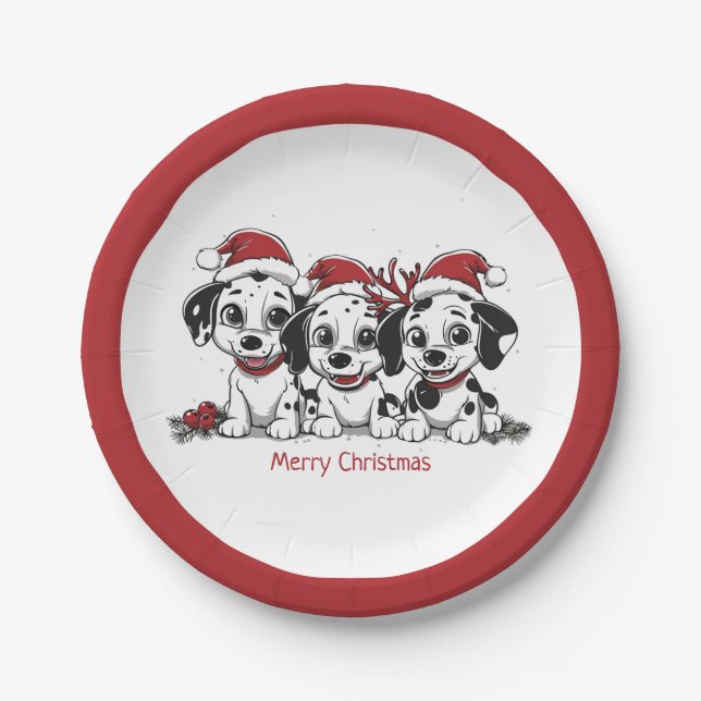 Merry Christmas Dalmatian Dogs Paper Plate (Front)
