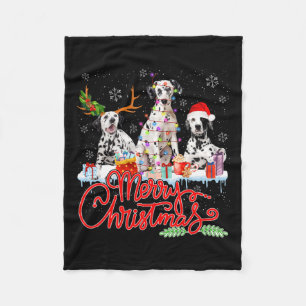 Merry Christmas Dalmatian Dogs Santa Reindeer Ligh Fleece Blanket
