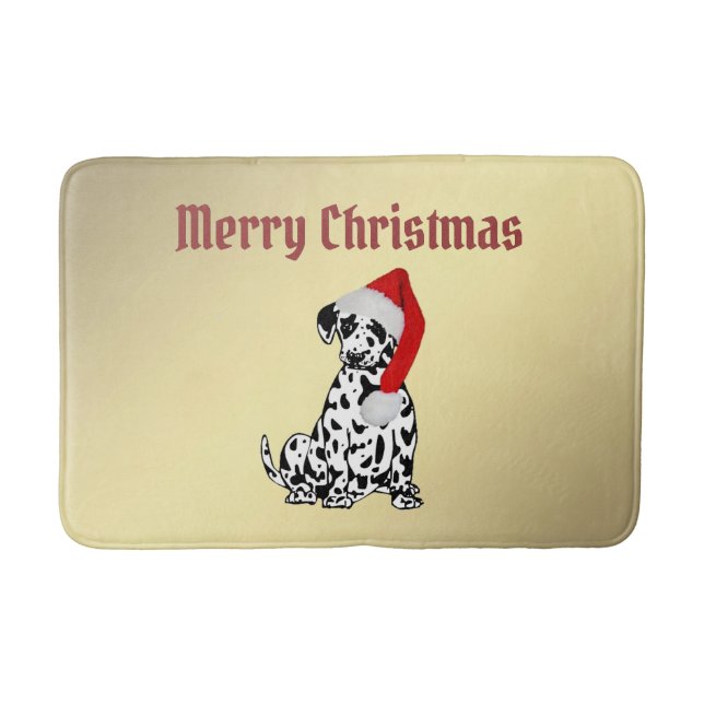 Merry Christmas Dalmatian Gold Bath Mat (Front)