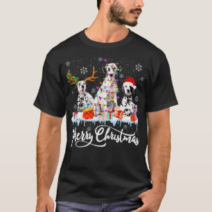 Merry Christmas Dalmatian Santa Light Reindeer Hat T-Shirt