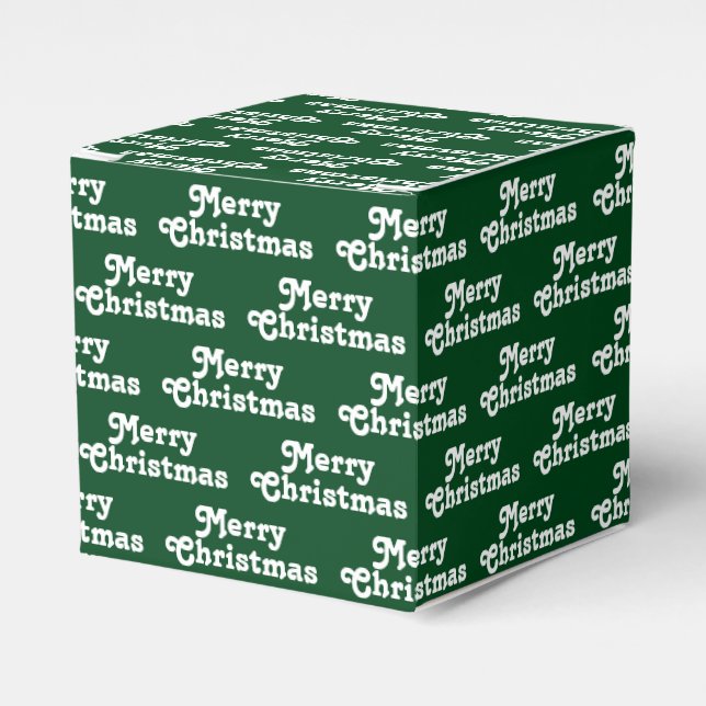 Merry Christmas dark green white Holiday Gift Favor Box (Front Side)
