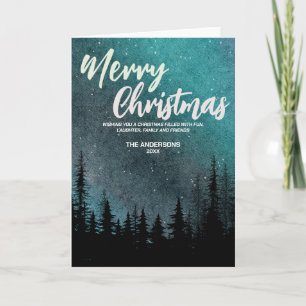 Merry Christmas Dark Night sky forest Holiday Card