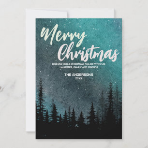 Merry Christmas Dark Night sky pine forest Holiday Card