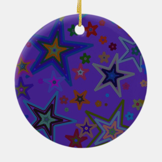 Merry Christmas Dark Purple, Stars Heaven Star Ceramic Ornament (Back)