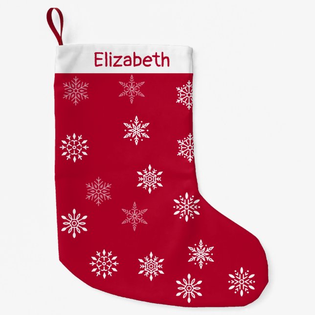 Merry Christmas Day Snowflake Pattern Custom Name Small Christmas Stocking (Front)