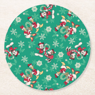 Merry Christmas   Deck the Halls Mickey & Donald Round Paper Coaster