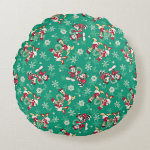 Merry Christmas Deck the Halls Mickey & Donald Round Pillow