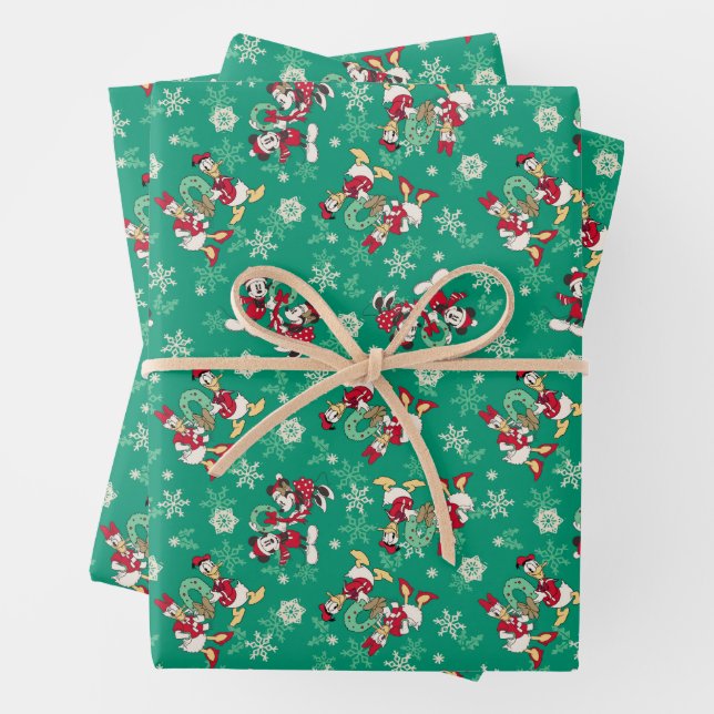 Merry Christmas | Deck the Halls Mickey & Donald Wrapping Paper Sheet (In situ)