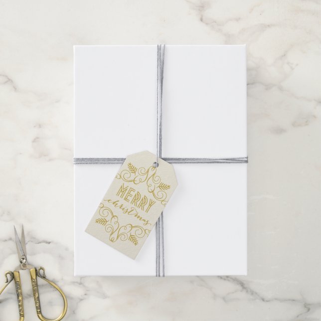 Merry Christmas Deco Leaves Holiday Photo Gift Tag (With Twine)