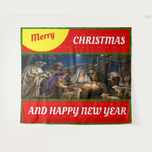 Merry christmas decor wall and windows Tapestry