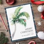 Merry Christmas Decorated Palm Tree Coastal Card<br><div class="desc">A modern stylish holiday flat greeting card with modern and handwritten script typography featuring a decorated Palm Tree. Easily customize this card by clicking the "Personalize" button.</div>