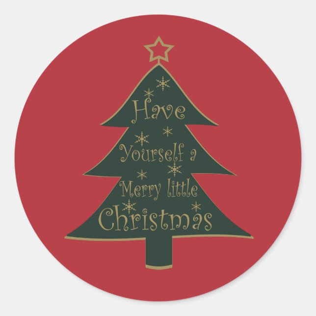Merry Christmas decorated pine tree Classic Round Sticker (Front)