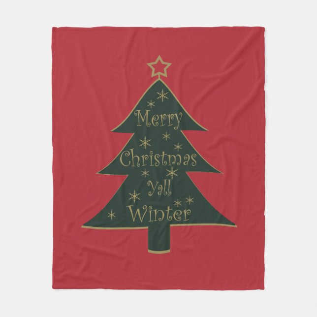 Merry Christmas decorated pine tree Fleece Blanket (Front)