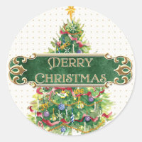 Merry Christmas Decorated Tree Star Gold Swirl