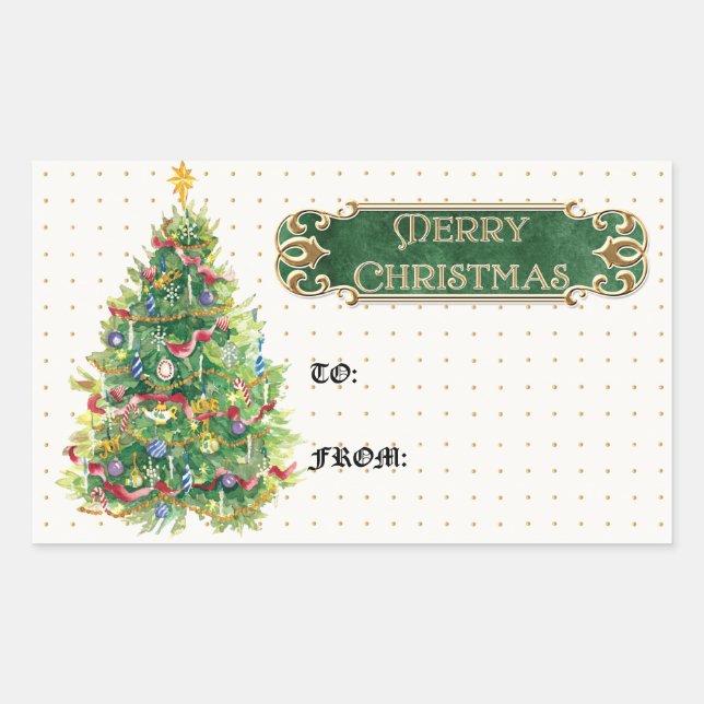 Merry Christmas Decorated Tree Star Gold Swirl Sticker (Front)