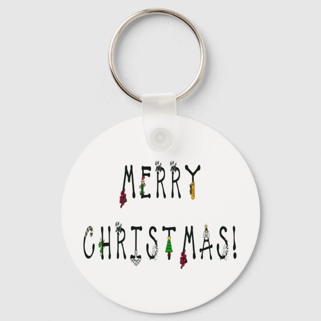 Merry Christmas Decoration Font Keychain (Front)