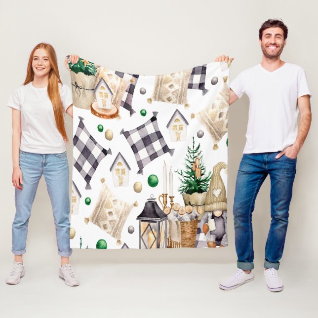 Merry Christmas Decoration Gnome Fleece Blanket (In Situ)