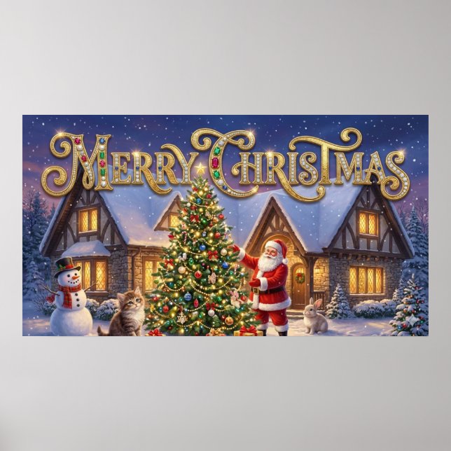Merry Christmas Decorative Artwork with Santa #1 Poster (Front)