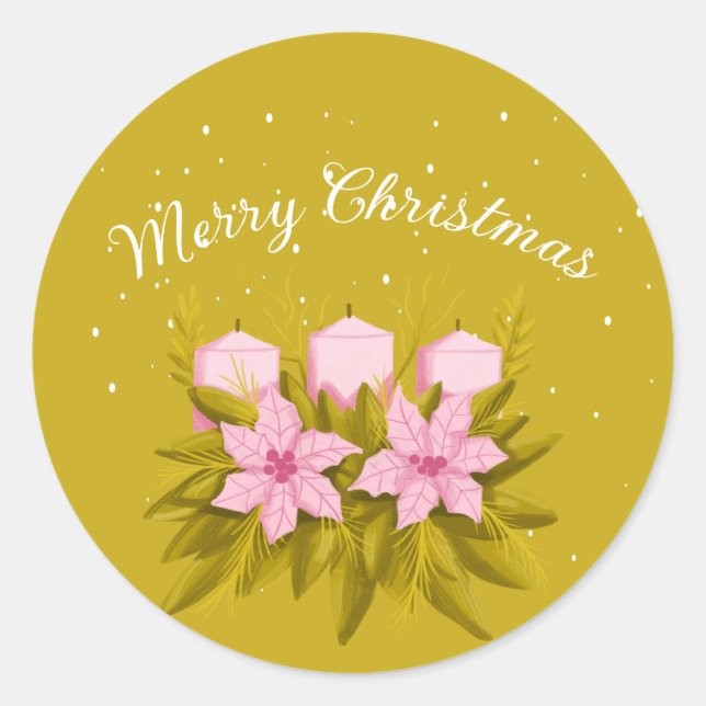 Merry Christmas  decorative candle Classic Round Sticker (Front)