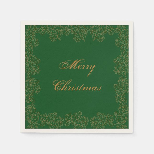 "Merry Christmas" Decorative Green Gold Napkin (Front)