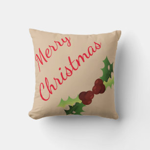 Merry Christmas Decorative Leaf Throw Pillow
