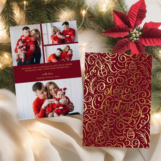 Merry Christmas Decorative Lettering Swirl Foil Holiday Card (Creator Uploaded)