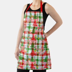 Merry Christmas Decorative Plaid Tartan  Apron