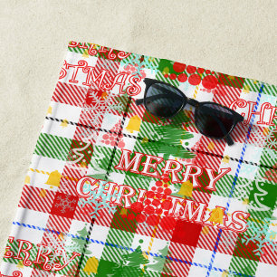 Merry Christmas Decorative Plaid Tartan Beach Towel