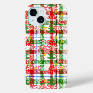 Merry Christmas Decorative Plaid Tartan  iPhone 15 Case