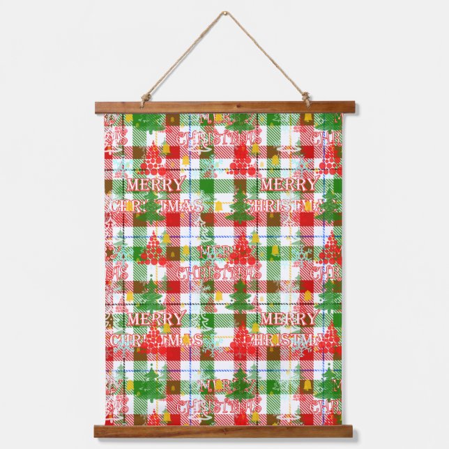 Merry Christmas Decorative Plaid Tartan  Hanging Tapestry (Front)