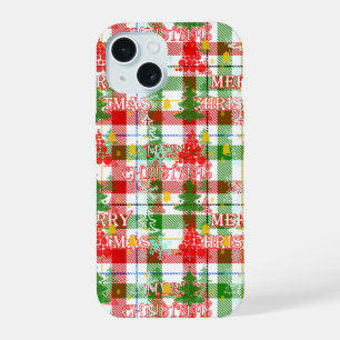 Merry Christmas Decorative Plaid Tartan  iPhone 15 Case