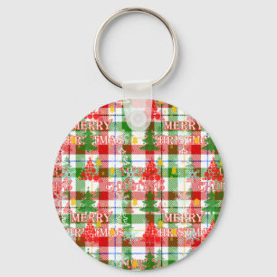 Merry Christmas Decorative Plaid Tartan  Keychain